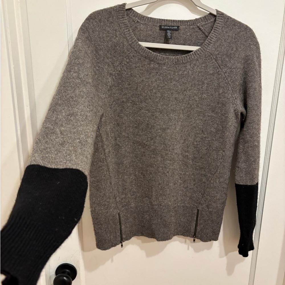 Eileen Fisher Gray Black Merino Wool Yak Sweater Small - Picture 3 of 6